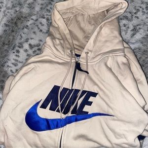 cream/navy blue vintage nike zip up hoodie